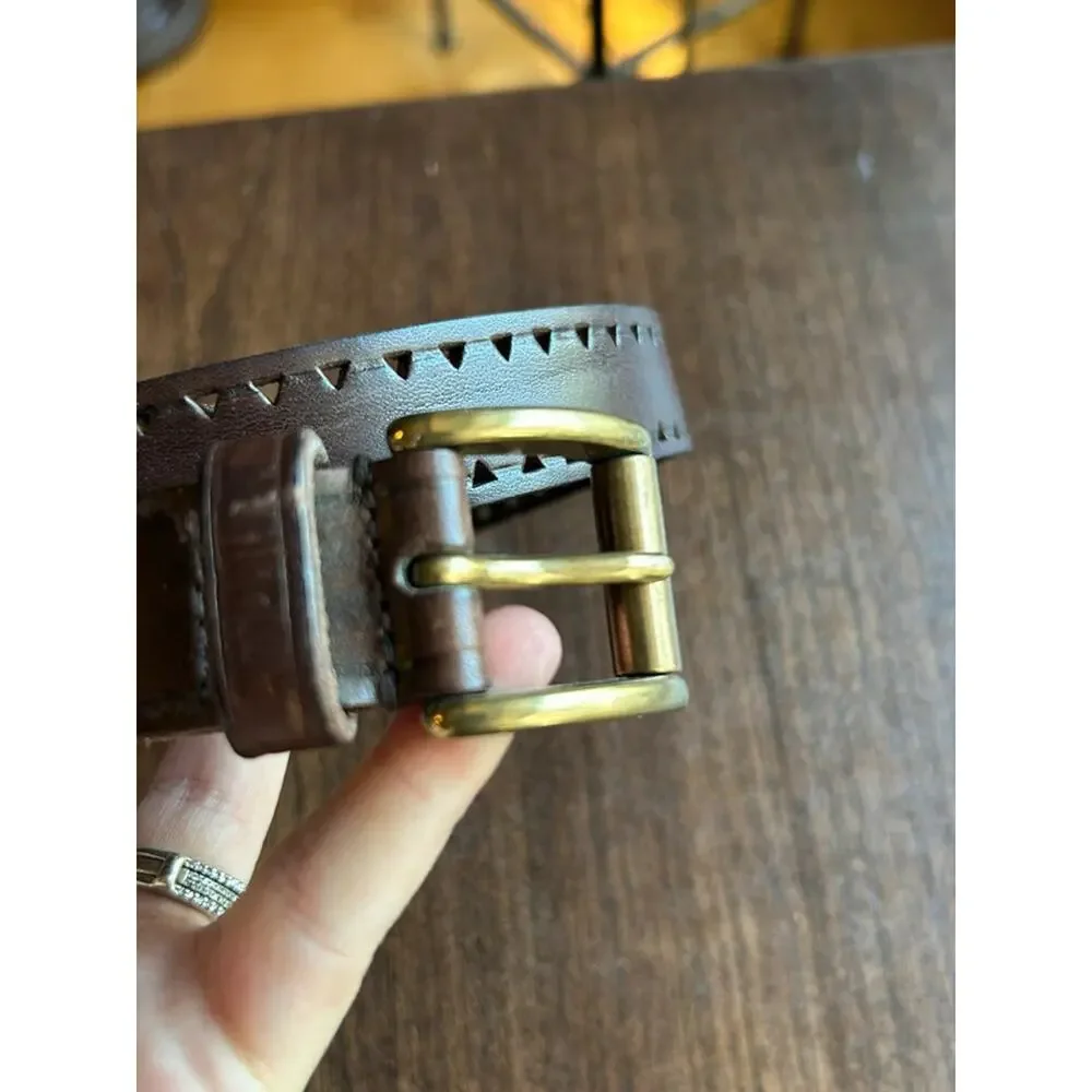 vintage Lauren Ralph Lauren brown leather belt triangle laser-cut edge women 30